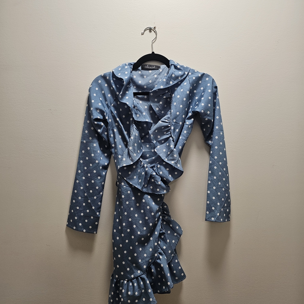 Chicwish Ruffled Blue Dress with White Dots